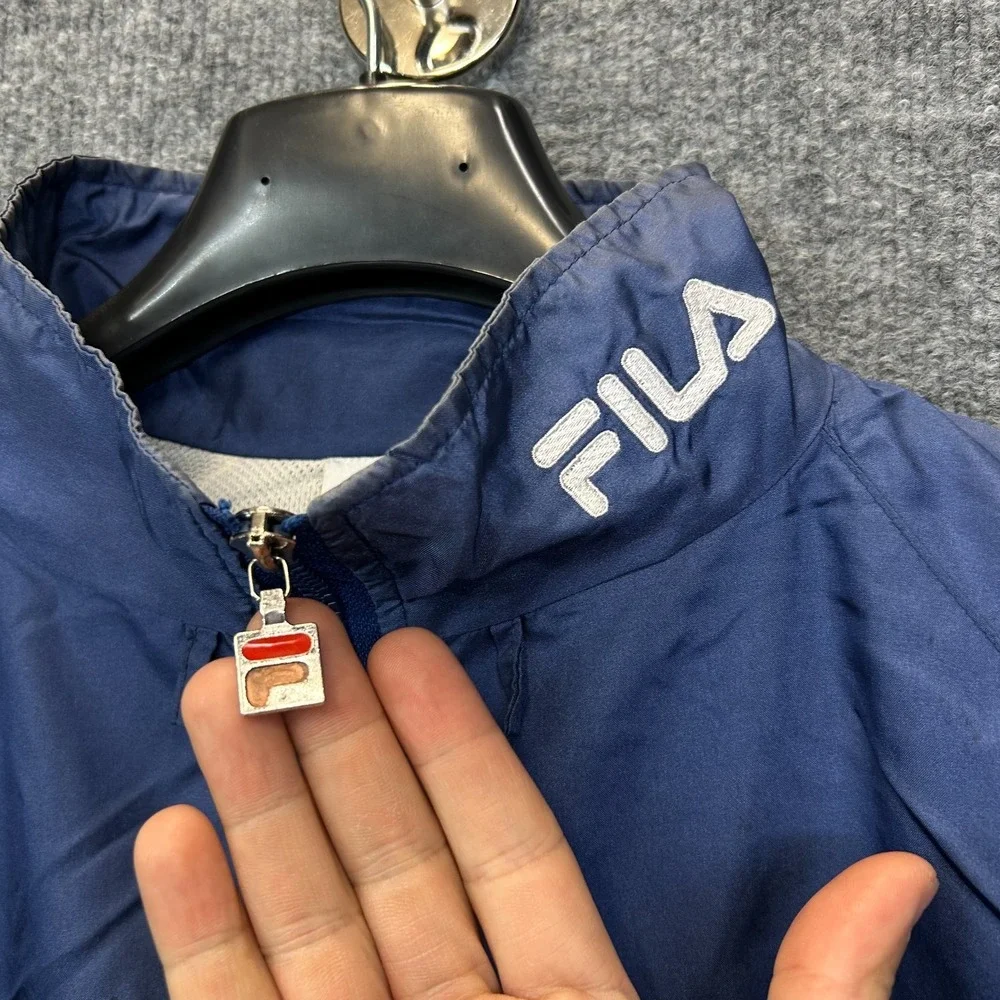 Vintage Fila Windbreaker Jacket Men's Navy White Full Zip USA Made Size Large